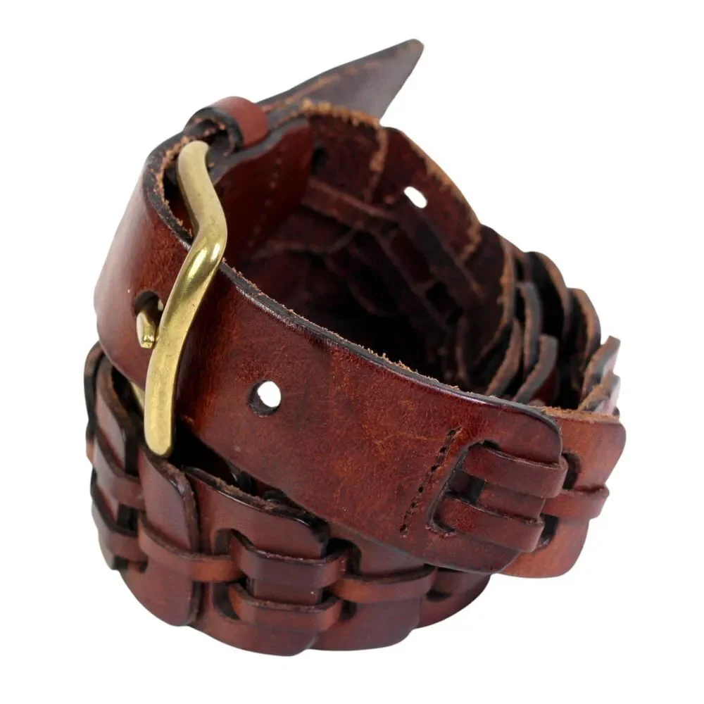 CLASSIC BRAIDED BROWN GENUINE LEATHER 1 1/4